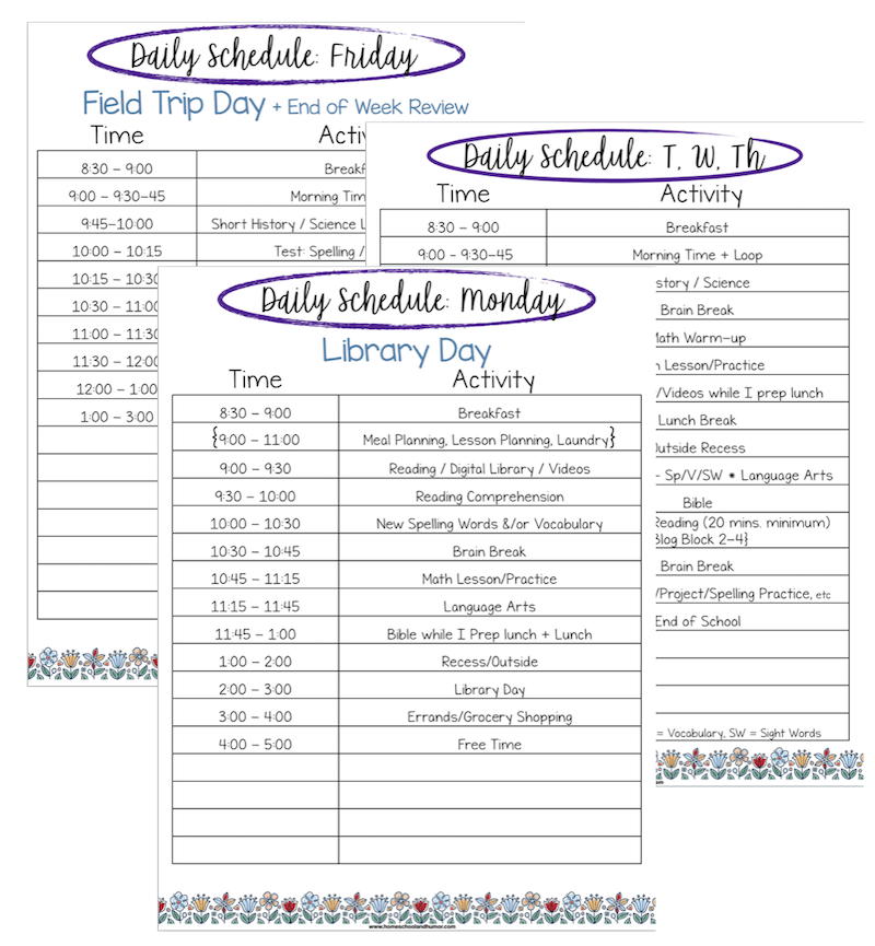 Daily Schedules for the Week - Image