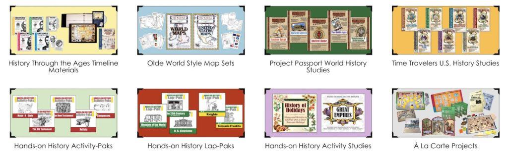 Various products for Home School in the woods history curriculum 