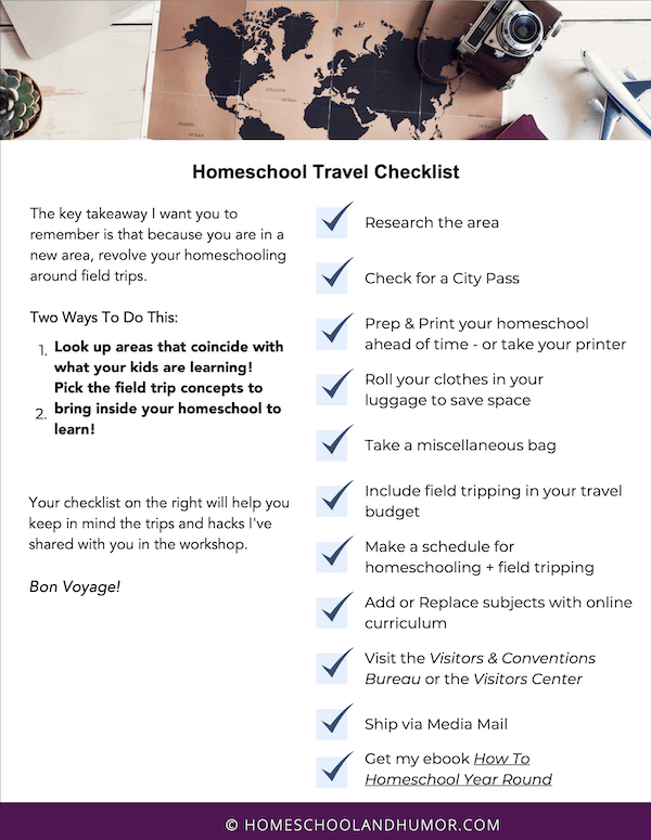 homeschool travel checklist freebie