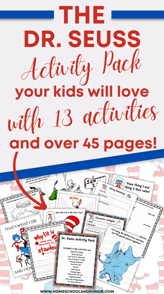 Build several skill areas with this Dr. Seuss Activity Pack! Your kids will love these Dr. Seuss preschool activities and printables pack! With 13 activities and over 45 pages of Dr Seuss fun! #drseuss #readacrossamerica #thecatinthehat