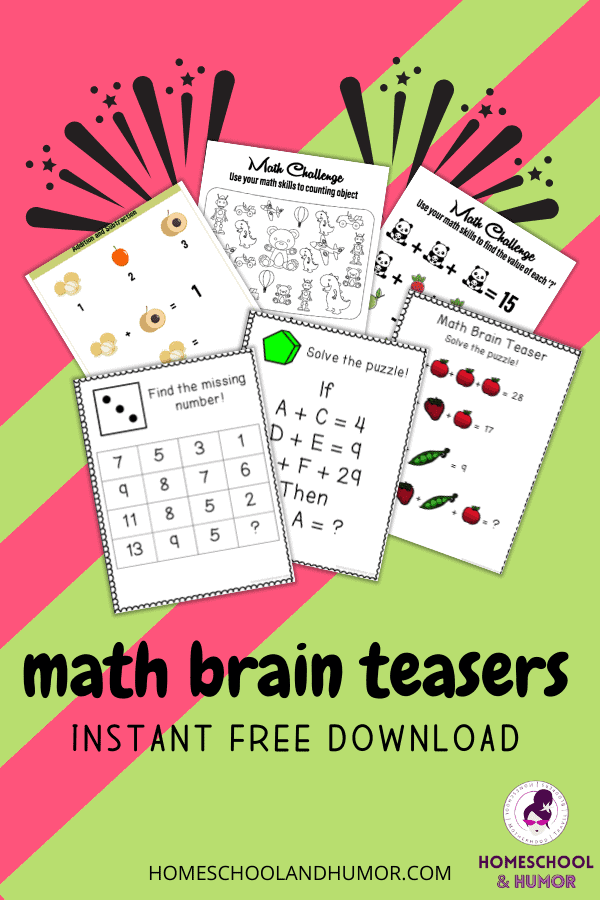 Grab these 29 free printable math brain teasers so your kids will practice their math skills with logical thinking skills and problem solving skills!