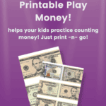 Kids need to learn how to count money and what better way than with this free download of printable play money for kids! Use this printable play money template in your homeschool for all ages. Just print the printable play money template free, cut, and go! | printable play money for kids free | Homeschool Math | Preschool Math | www.homeschoolandhumor.com