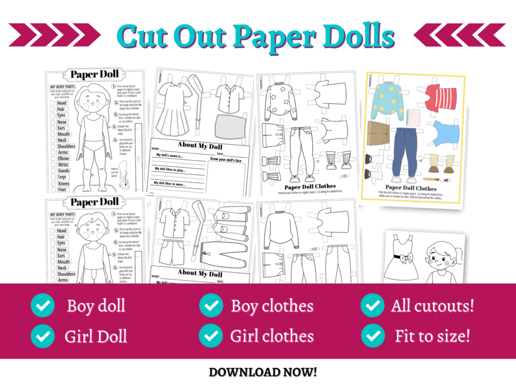 Preschool cutting practice - paper dolls